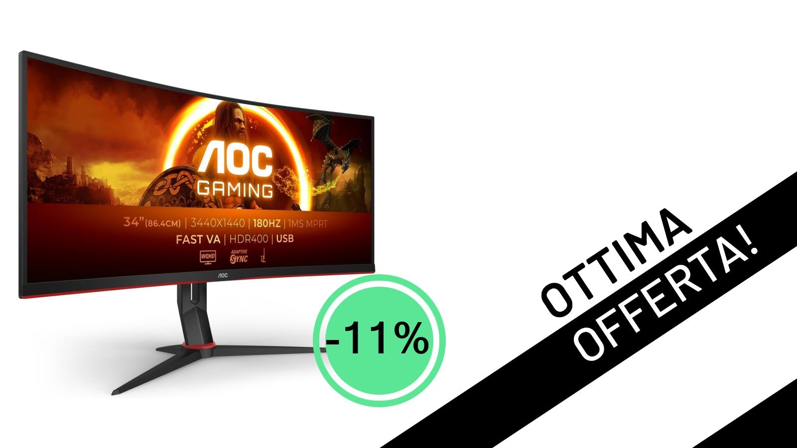 AOC Gaming CU34G2XPD: Il monitor curvo da 34 pollici WQHD a 180Hz al prezzo stracciato di 309€!