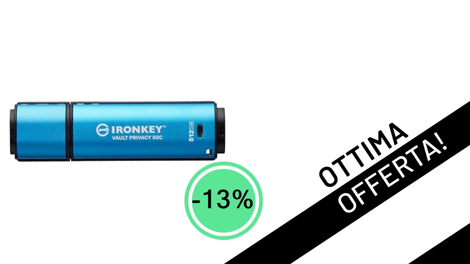 Offerta da non credere: la chiavetta USB Kingston IronKey Vault Privacy 50 con crittografia FIPS 197 scende a 187,55€!