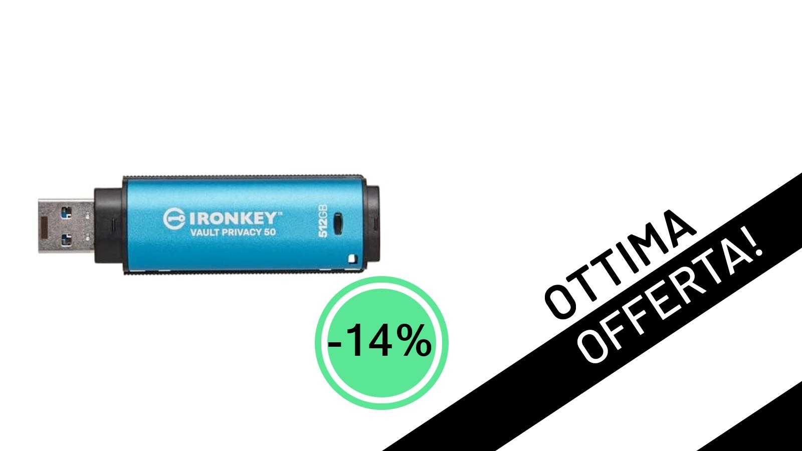 Massima Sicurezza Dati: La Chiavetta Kingston IronKey Vault Privacy 50 con FIPS 197 è Scontata del 14%!