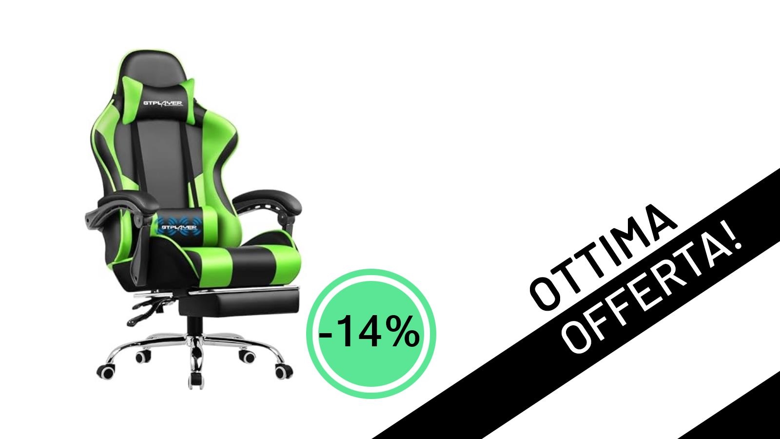 GTPLAYER Sedia Gaming Verde: Ergonomia e Stile con il 14% di Sconto su Amazon!