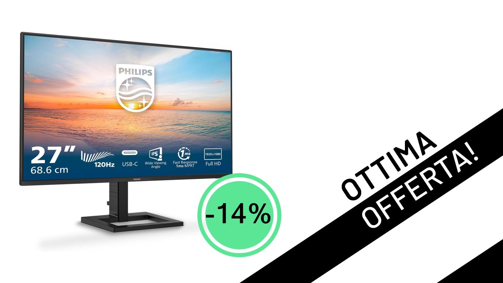 Offerta imperdibile: il Monitor Philips 27E1N1300AM da 27 pollici con USB-C a soli 119€!