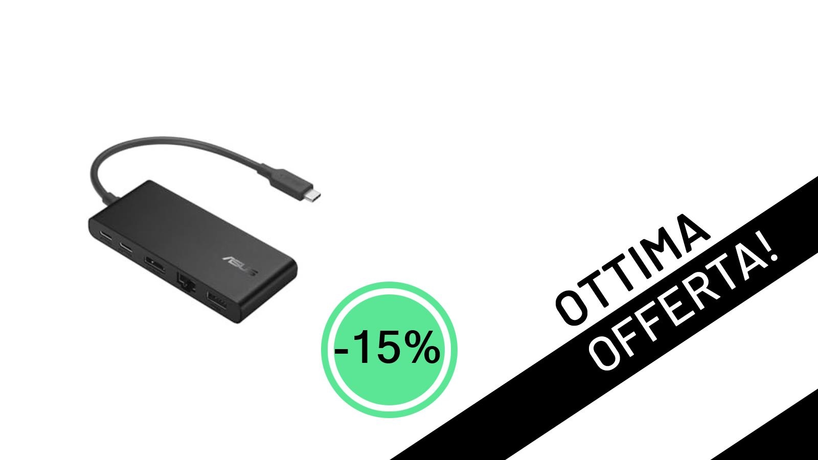 Offerta Flash: ASUS Hub USB-C DC201 Nero al 15% di Sconto, Solo 77,79€!