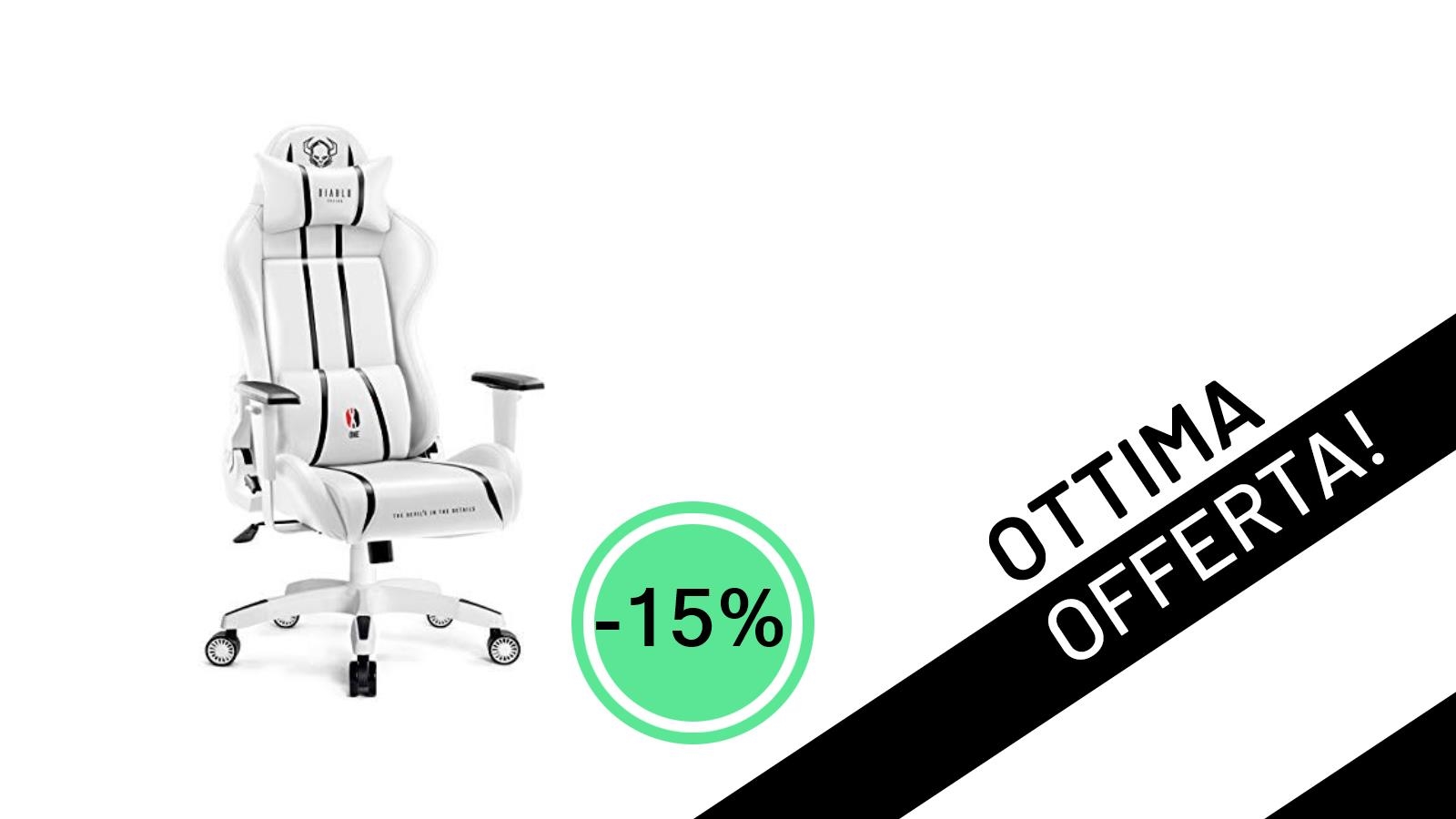 Offerta Esclusiva: La Sedia Gaming DIABLO X-One 2.0 XL Bianca Scontata del 15% a Soli 229,99€!