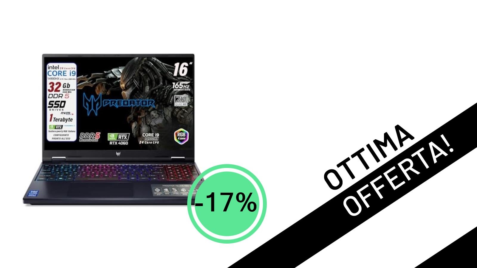 Acer Predator Helios Neo16: Potenza Gaming Esplosiva Scontata del 17% a 1.990€!