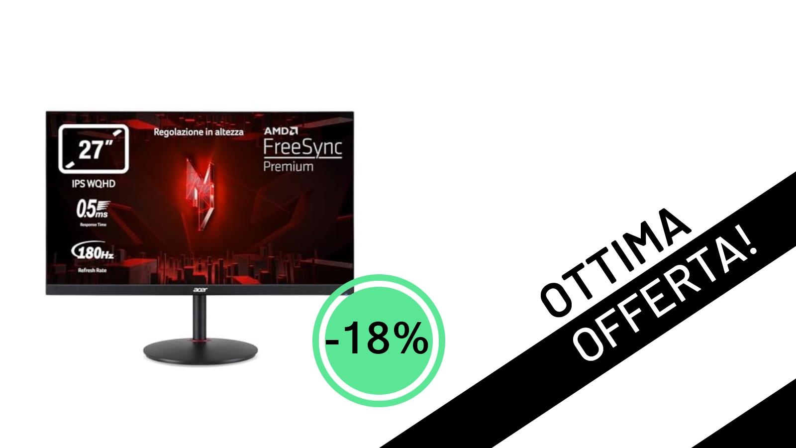 Monitor Gaming Acer Nitro 27" WQHD a 180Hz in offerta a soli 179,90€!