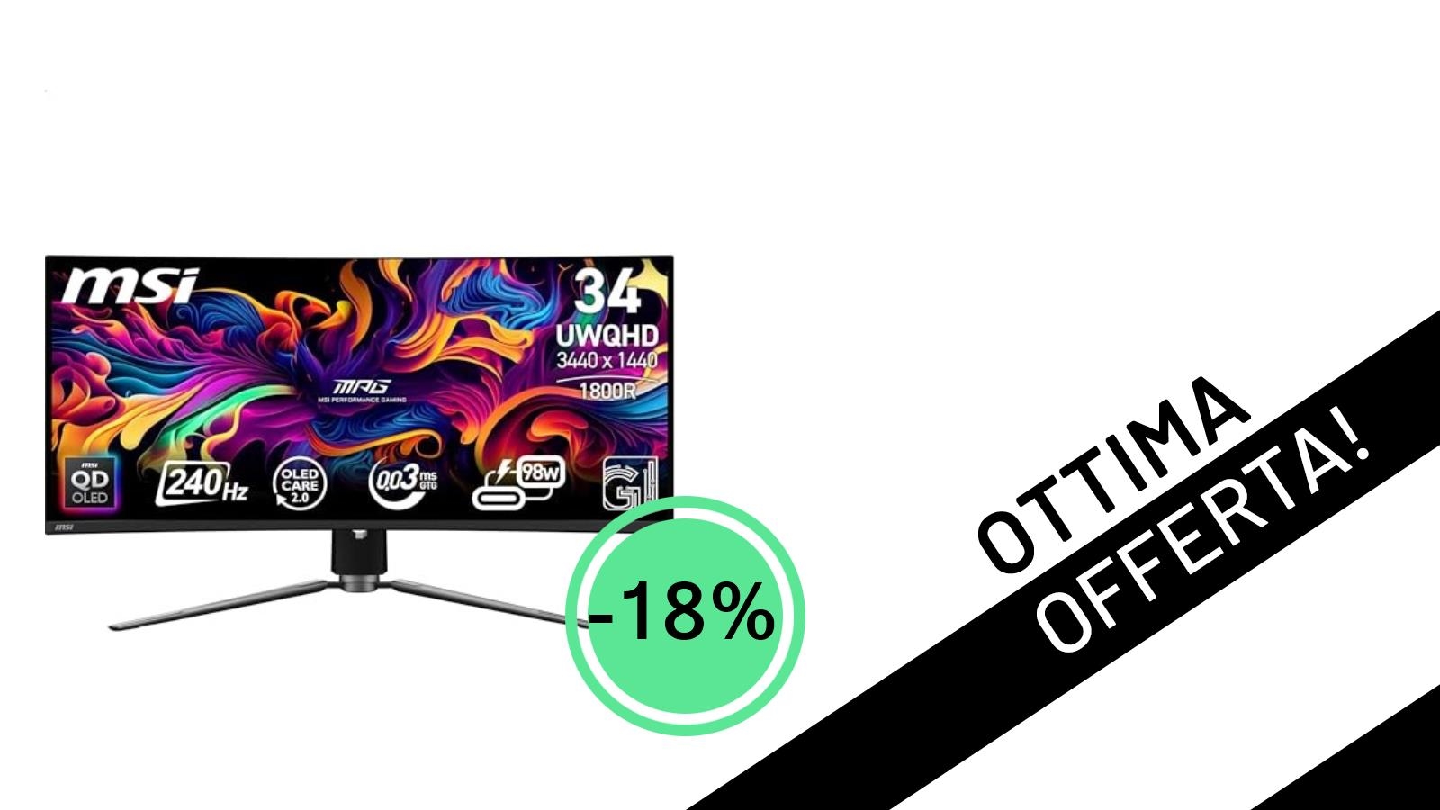 Offerta Imperdibile: Il Monitor Gaming QD-OLED MSI MPG 341CQPX crolla a 818,78€!