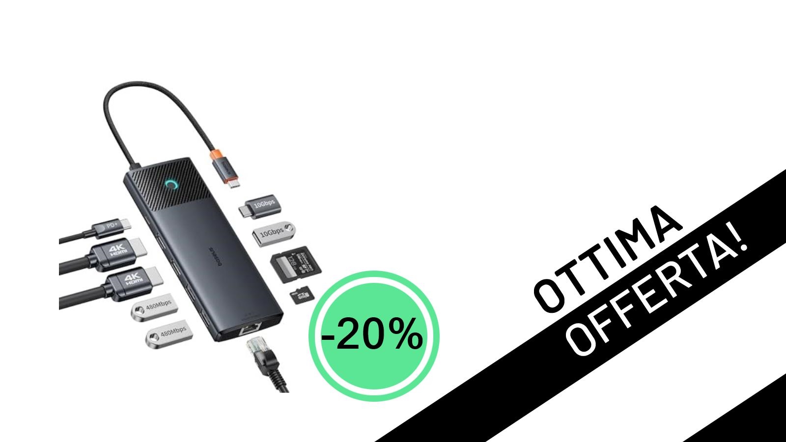 La Baseus Docking Station Dual Monitor 10-in-1 è tua a un prezzo incredibile: -20% di sconto!