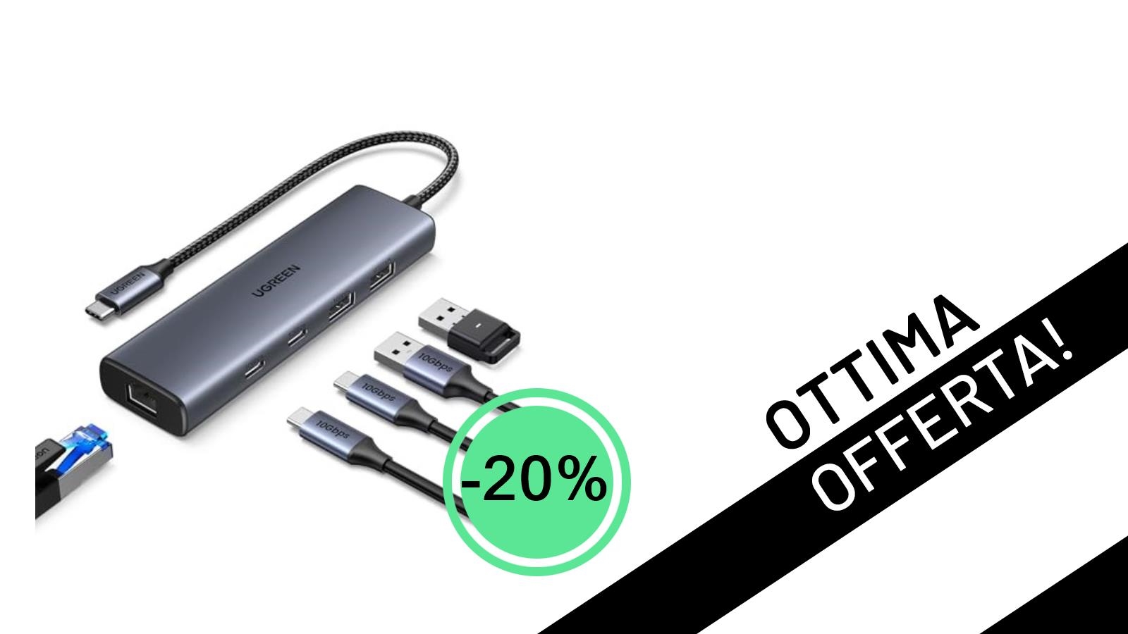 Offerta Lampo: L'Hub USB-C UGREEN 6-in-1 con Ethernet Gigabit a soli 23,99€!