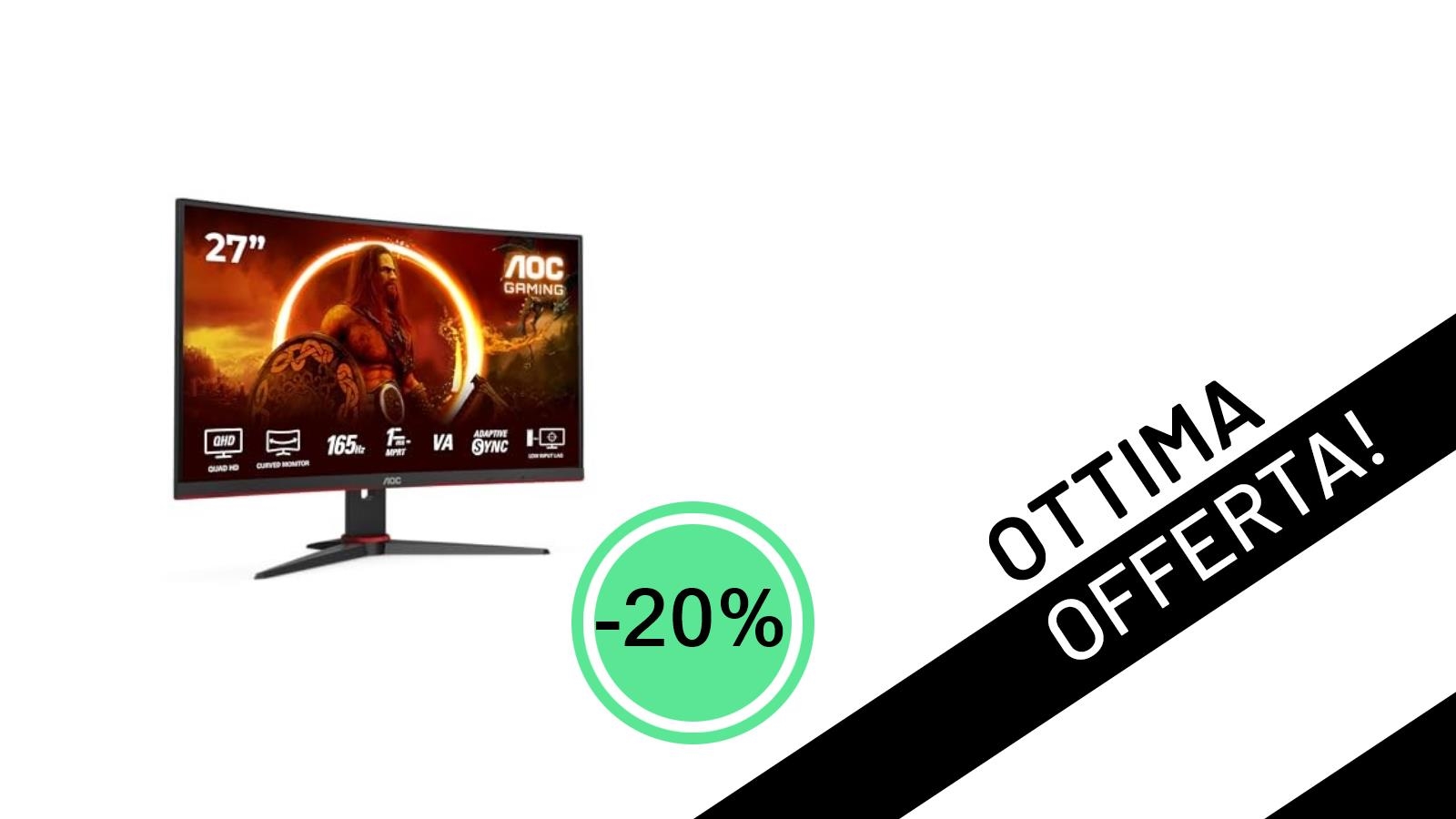Monitor Gaming AOC Curvo in offerta imperdibile: QHD a 165Hz a soli 159€!