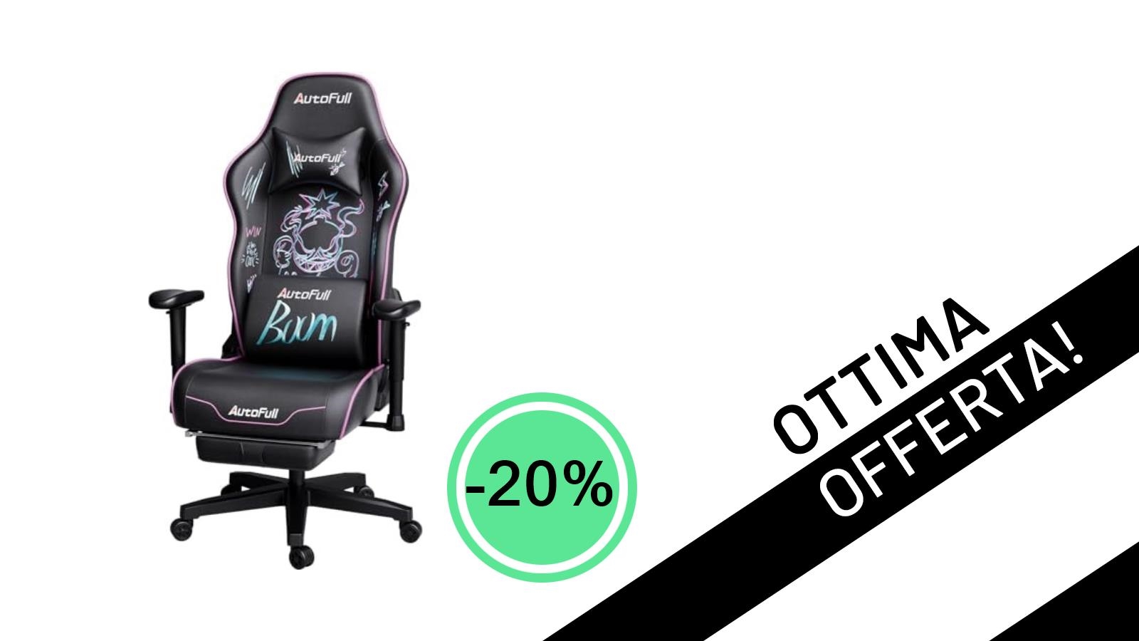 La sedia gaming AutoFull C3 con ricamo graffiti è in offerta a un prezzo incredibile!