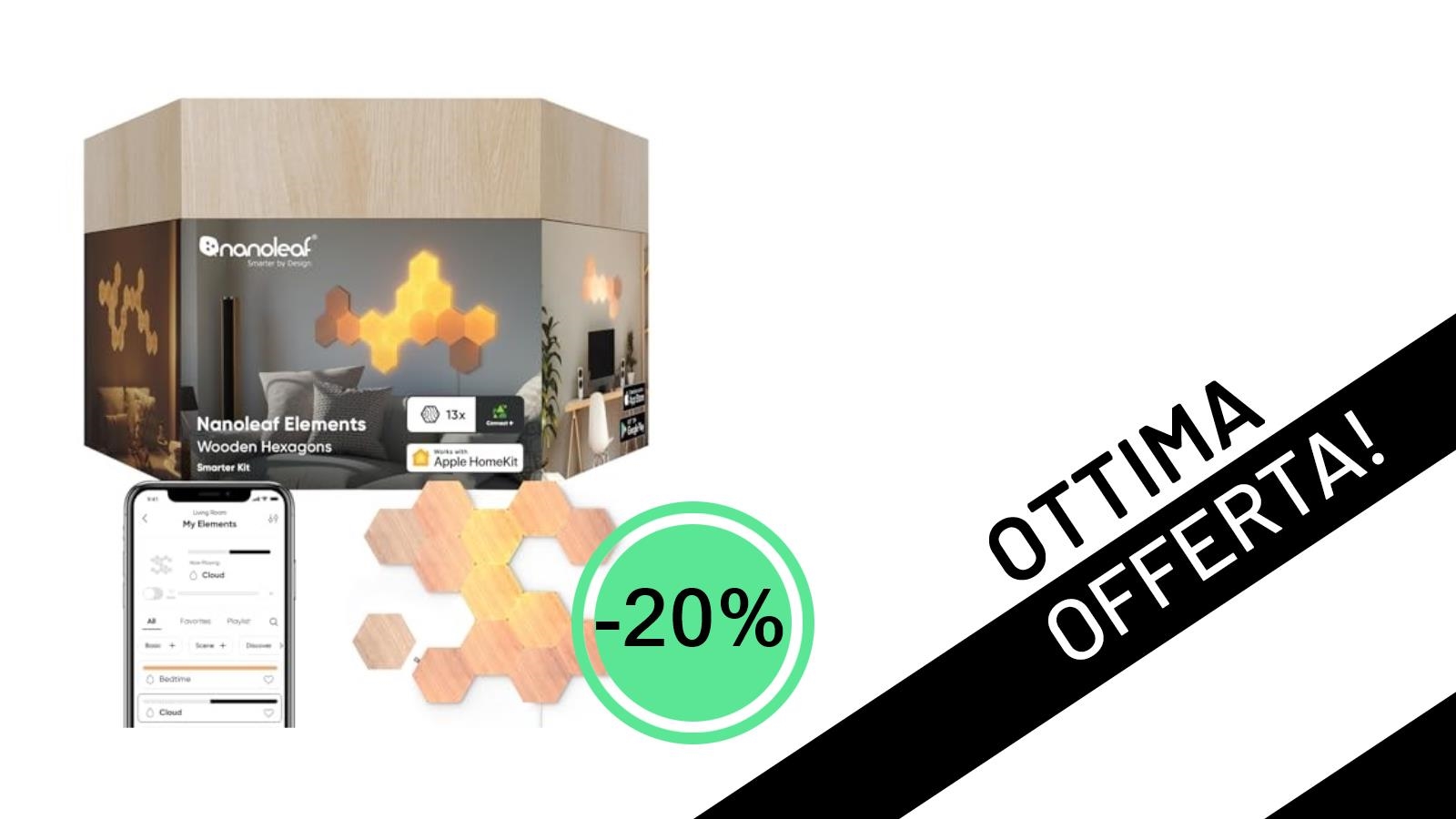 Illumina con stile: Nanoleaf Elements Starter Kit, 13 Esagoni LED Effetto Legno, in offerta imperdibile!