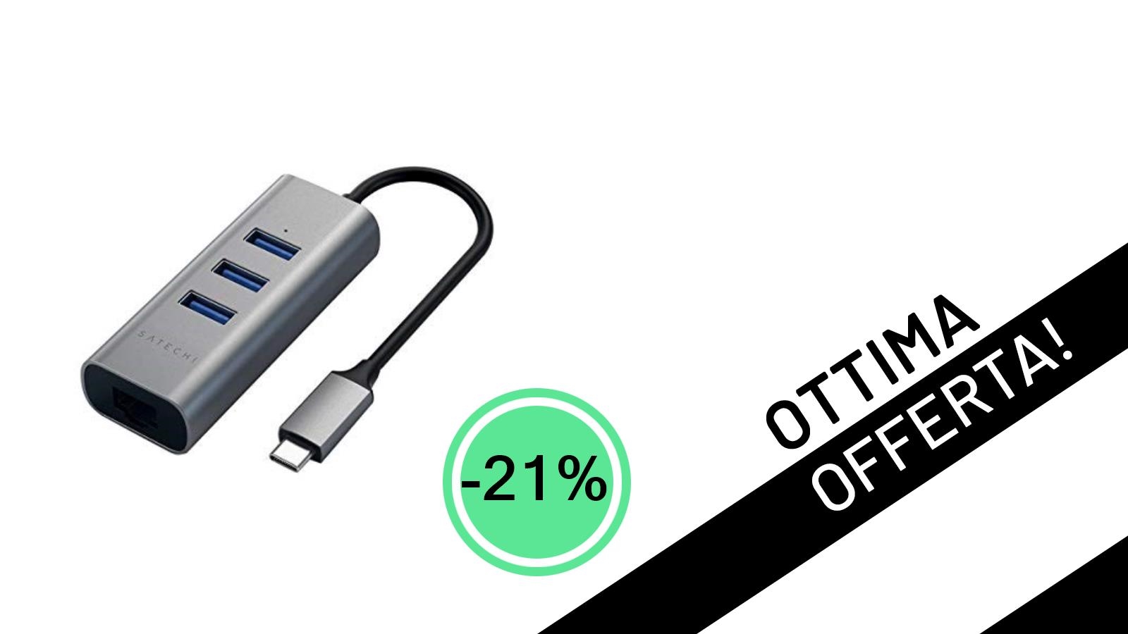 Offerta Imperdibile: Satechi Hub USB-C 2 in 1 in Alluminio con Ethernet e USB 3.0 a soli 28,66€!