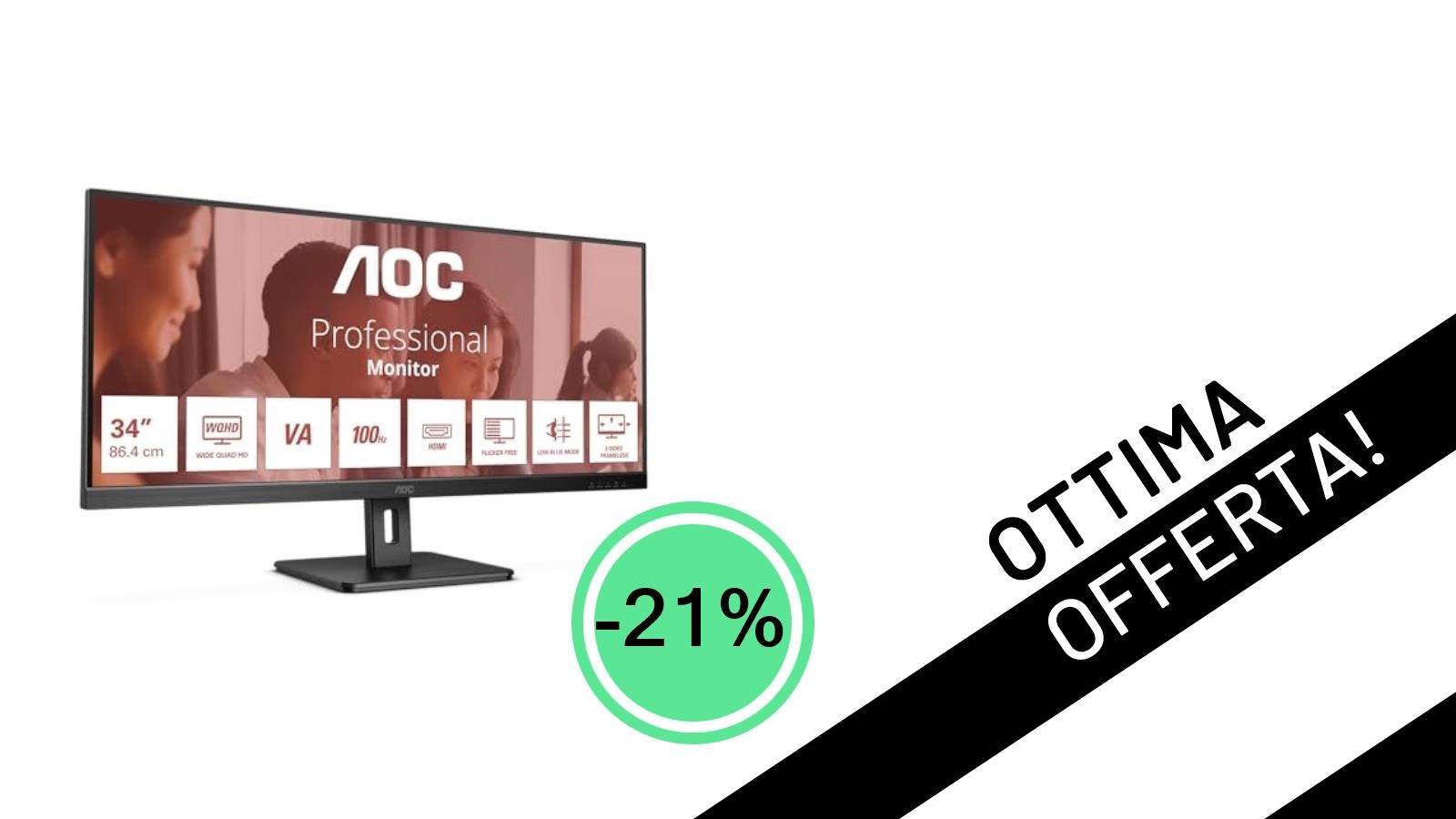 Offerta imperdibile: il monitor AOC WQHD da 34 pollici a soli 212€!