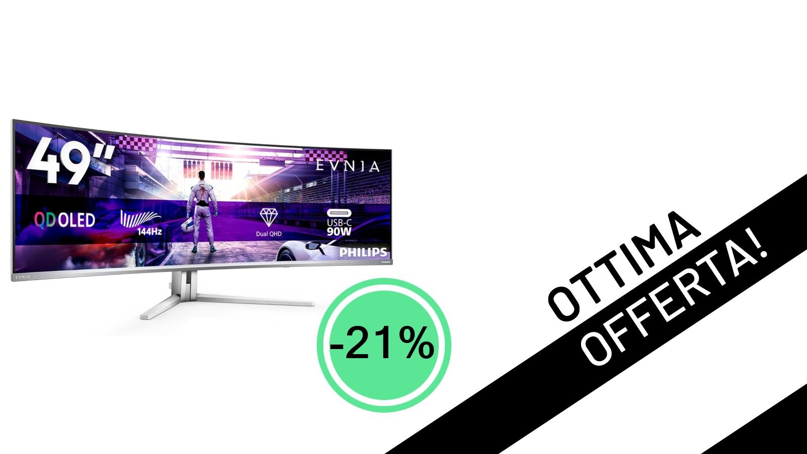Offerta Imperdibile: Il Monitor Philips QD-OLED Curvo da 49" Scende a soli 749€ con uno Sconto del 21%!