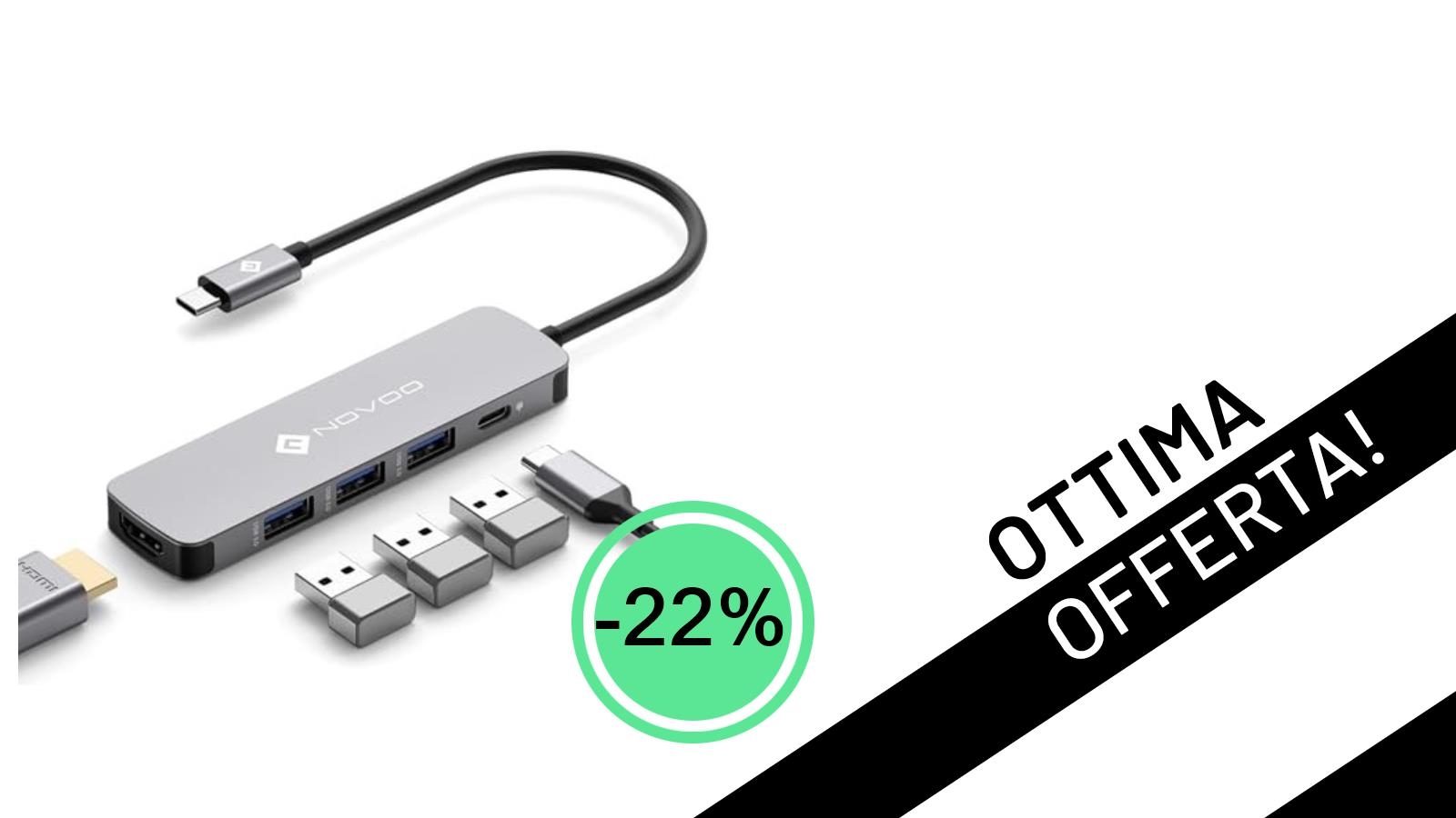 NOVOO Hub USB C 5-in-1: L'Adattatore Multiporta Essenziale Scontato del 22% a Soli 14,79€!