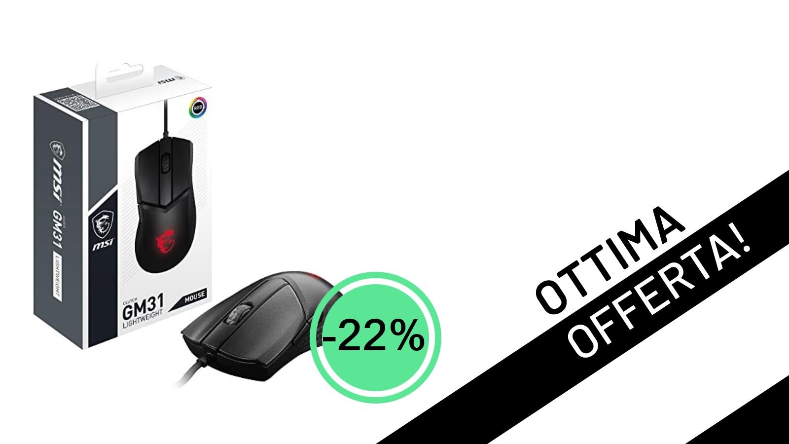 Sconto Esclusivo: MSI Clutch GM31 Lightweight, il mouse gaming ultraleggero a soli 39,17€!