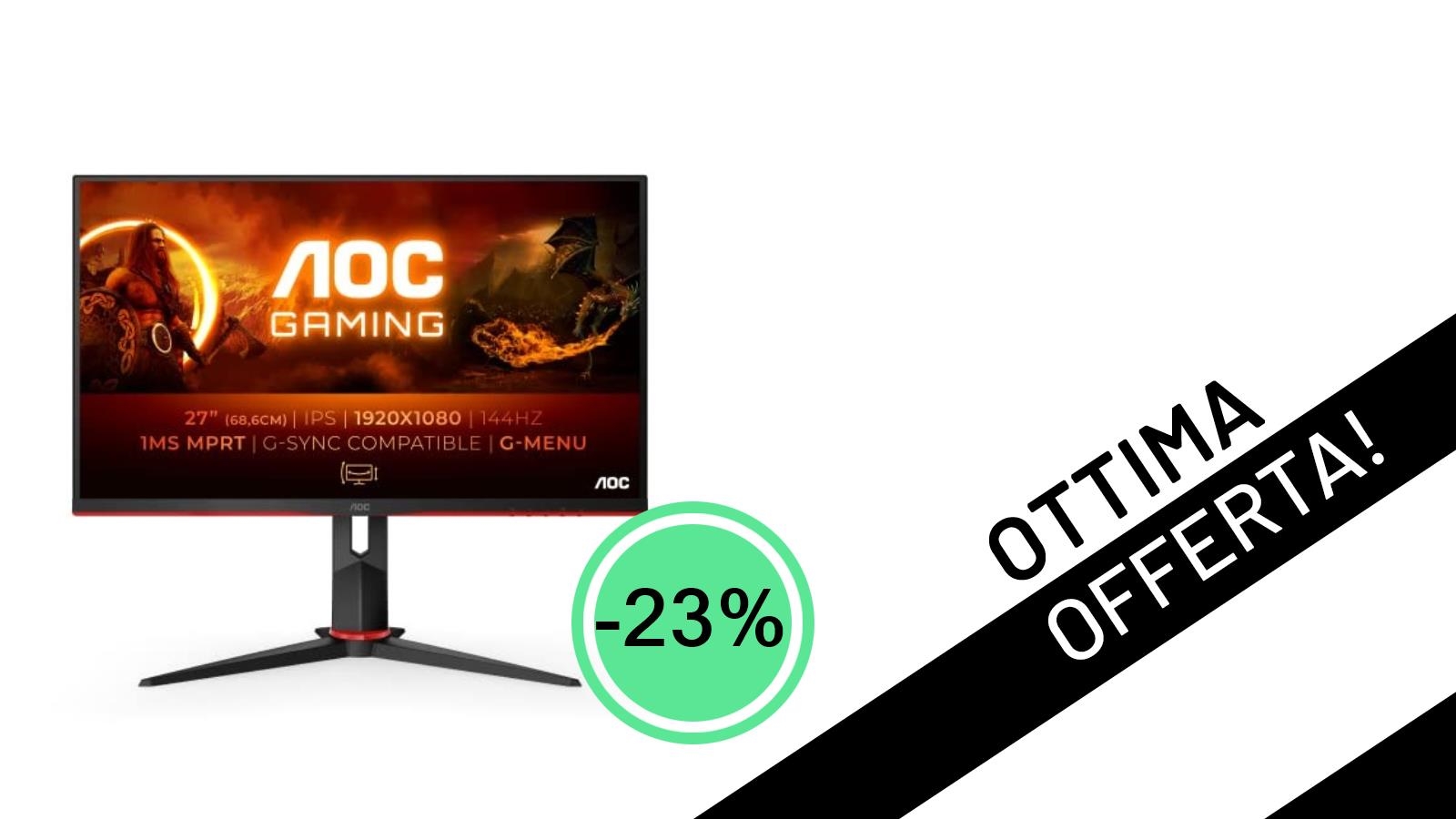 AOC 27G2/BK: Il Monitor Gaming Full HD 144Hz Scontato del 23% a soli 187,64€!