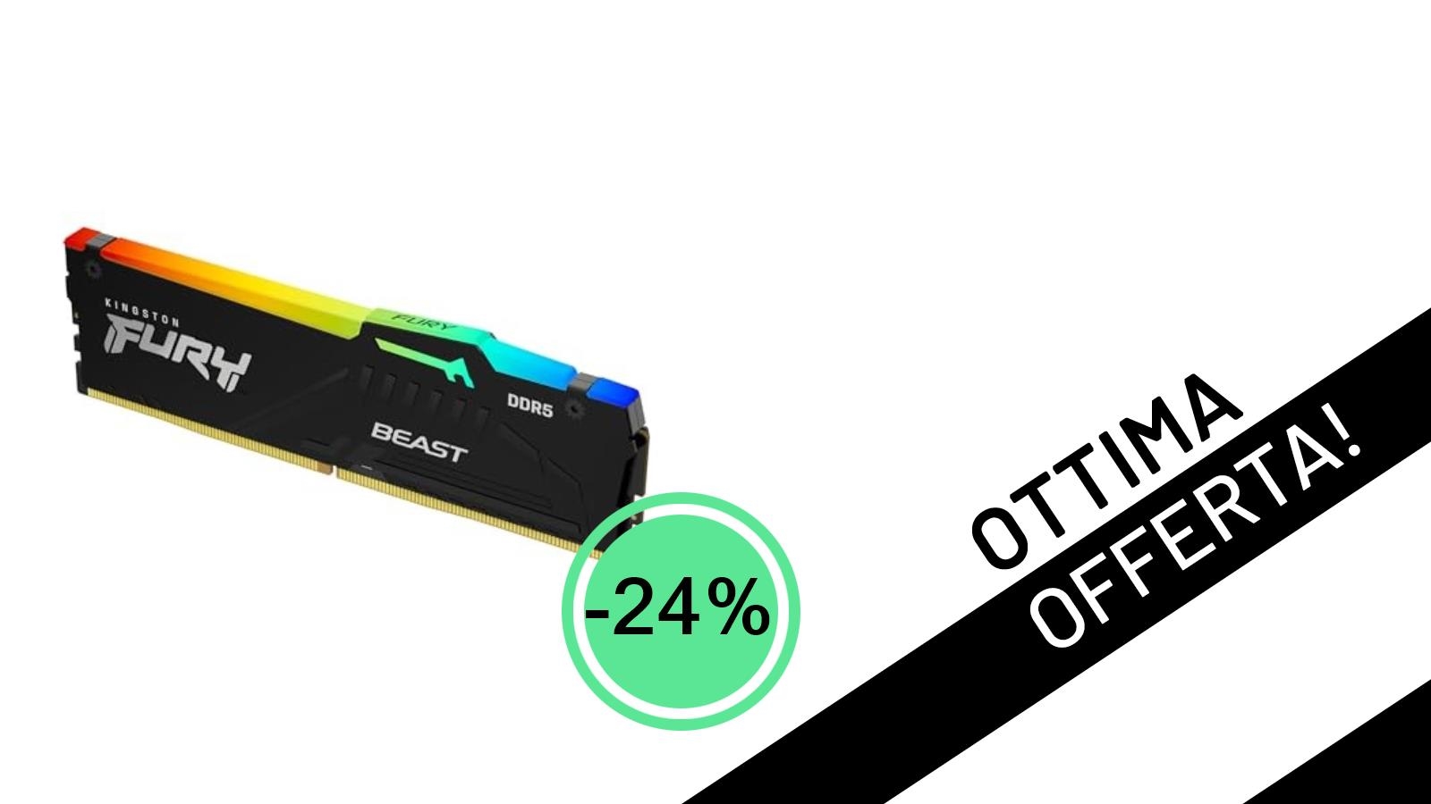 Potenzia il tuo PC Gaming: Kingston FURY Beast RGB 8GB DDR5 a soli 39,75€!