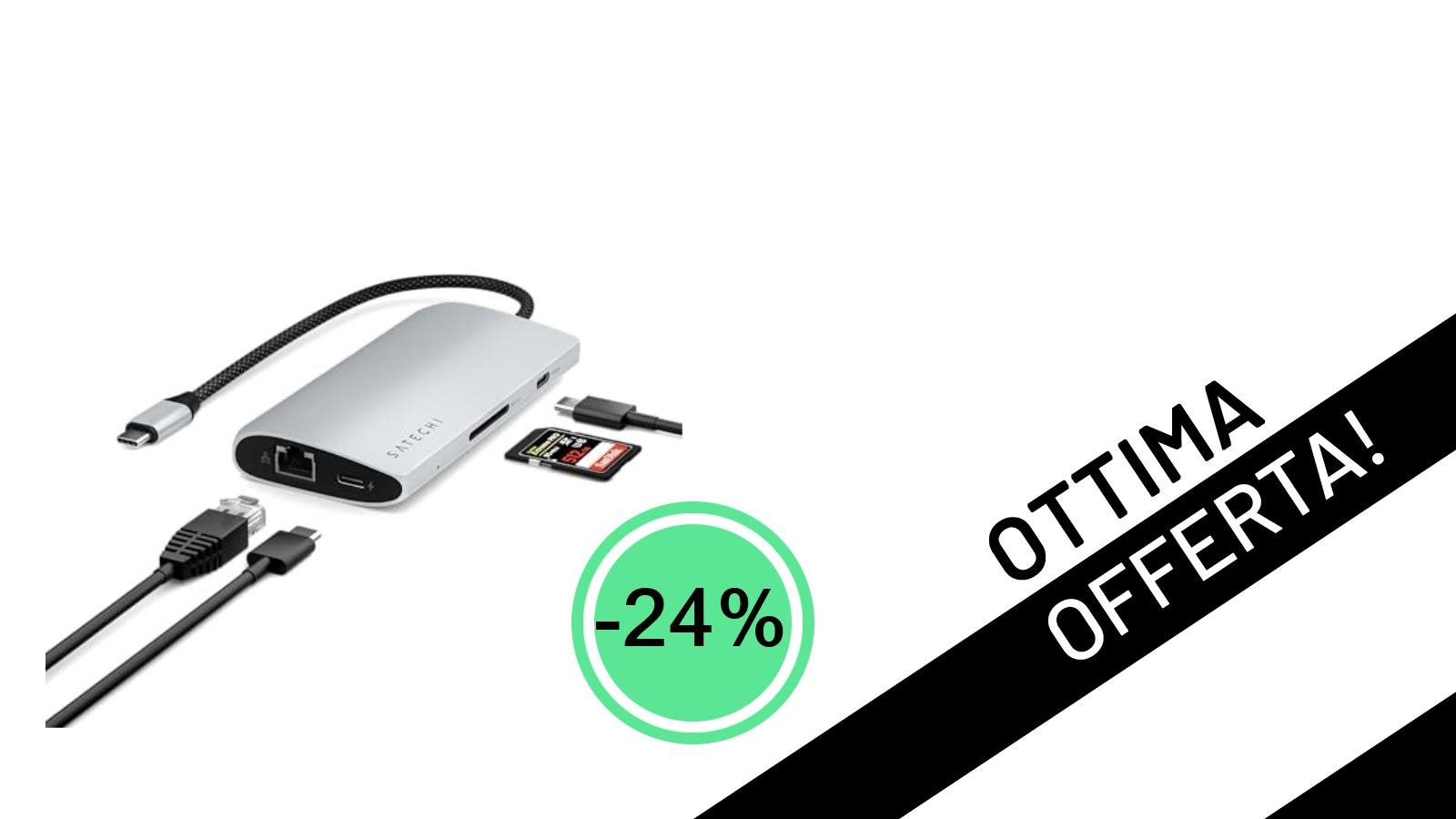 SATECHI 8 in 1 USB-C Hub: L'Adattatore Essenziale al Minimo Storico con il -24%!