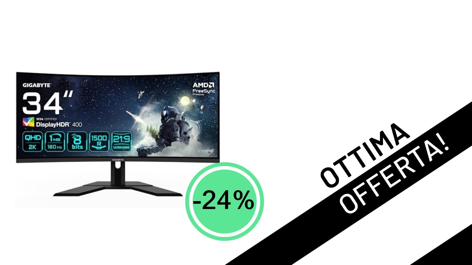 Monitor Gaming Gigabyte G34WQCP: Curvo, 180Hz e Scontato del 24% a 280€!