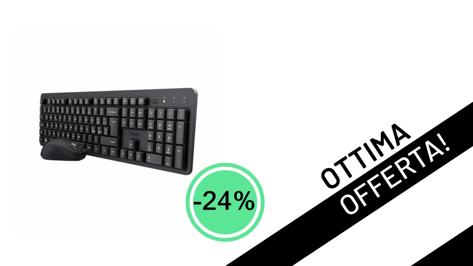 Offerta da non perdere: il set Trust Ymo II Tastiera e Mouse Wireless scende a soli 18,99€!