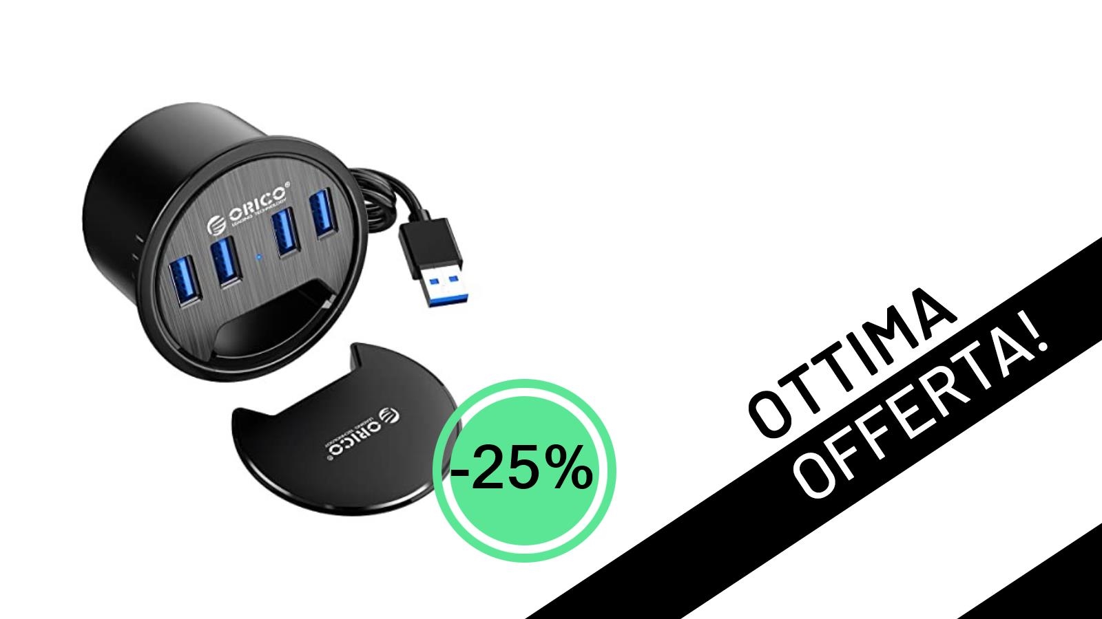 Non Perdere l'ORICO Hub USB da Tavolo: 4 Porte USB 3.0 a Soli 22,49€ con il 25% di Sconto!