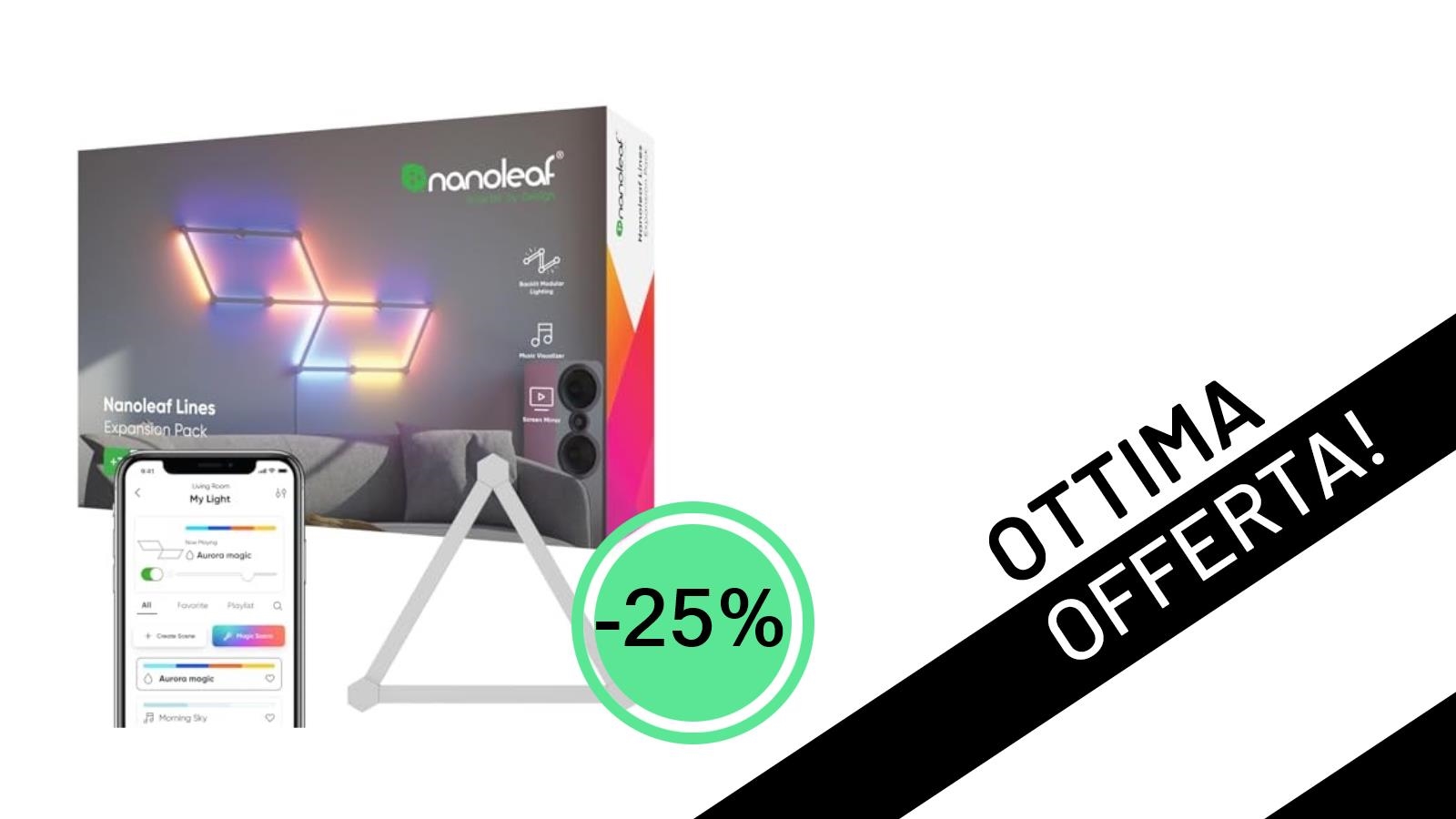 Illumina il Tuo Spazio con Stile: Nanoleaf Lines 60 Degrees Expansion Pack Scontato del 25% a Soli 41,99€!
