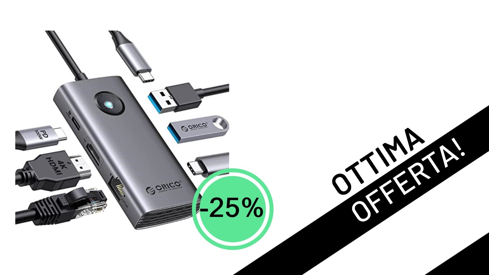 Offerta imperdibile: l'Hub USB 3.0 ORICO 6 in 1 con HDMI 4K e Ethernet 2.5G a soli 29,99€!