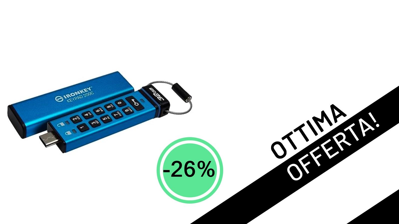 Offerta Esclusiva: Chiavetta USB Kingston IronKey Keypad 200C, Sicurezza FIPS 140-2 al -26%!