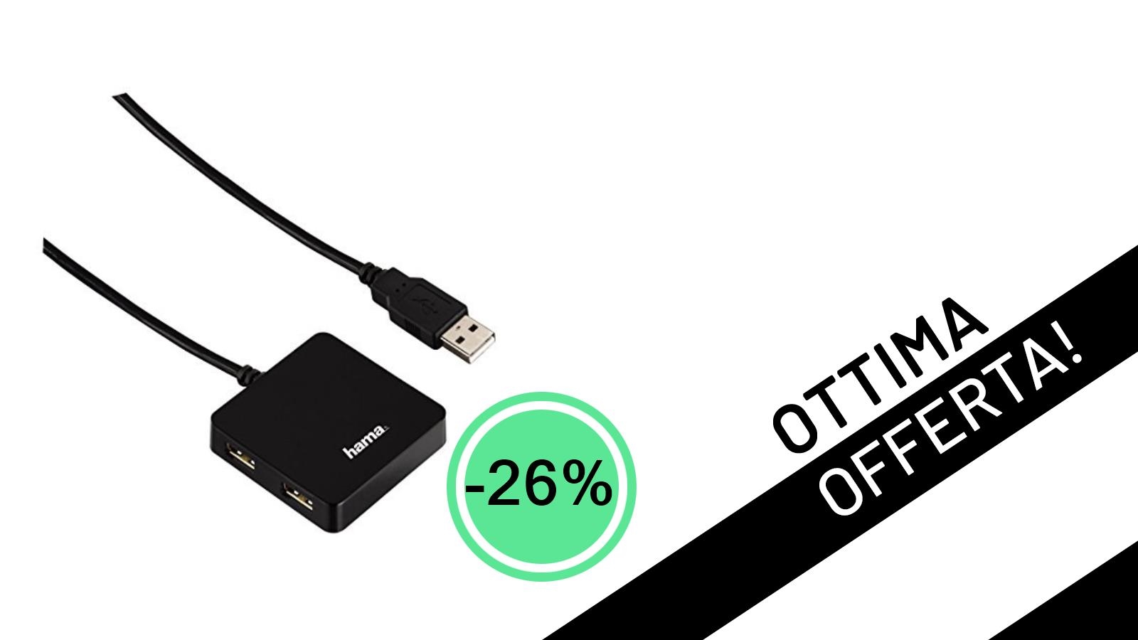 Non perdere l'occasione! L'HUB USB Hama a 4 porte è SCONTATO del 26% a soli 5,19€!