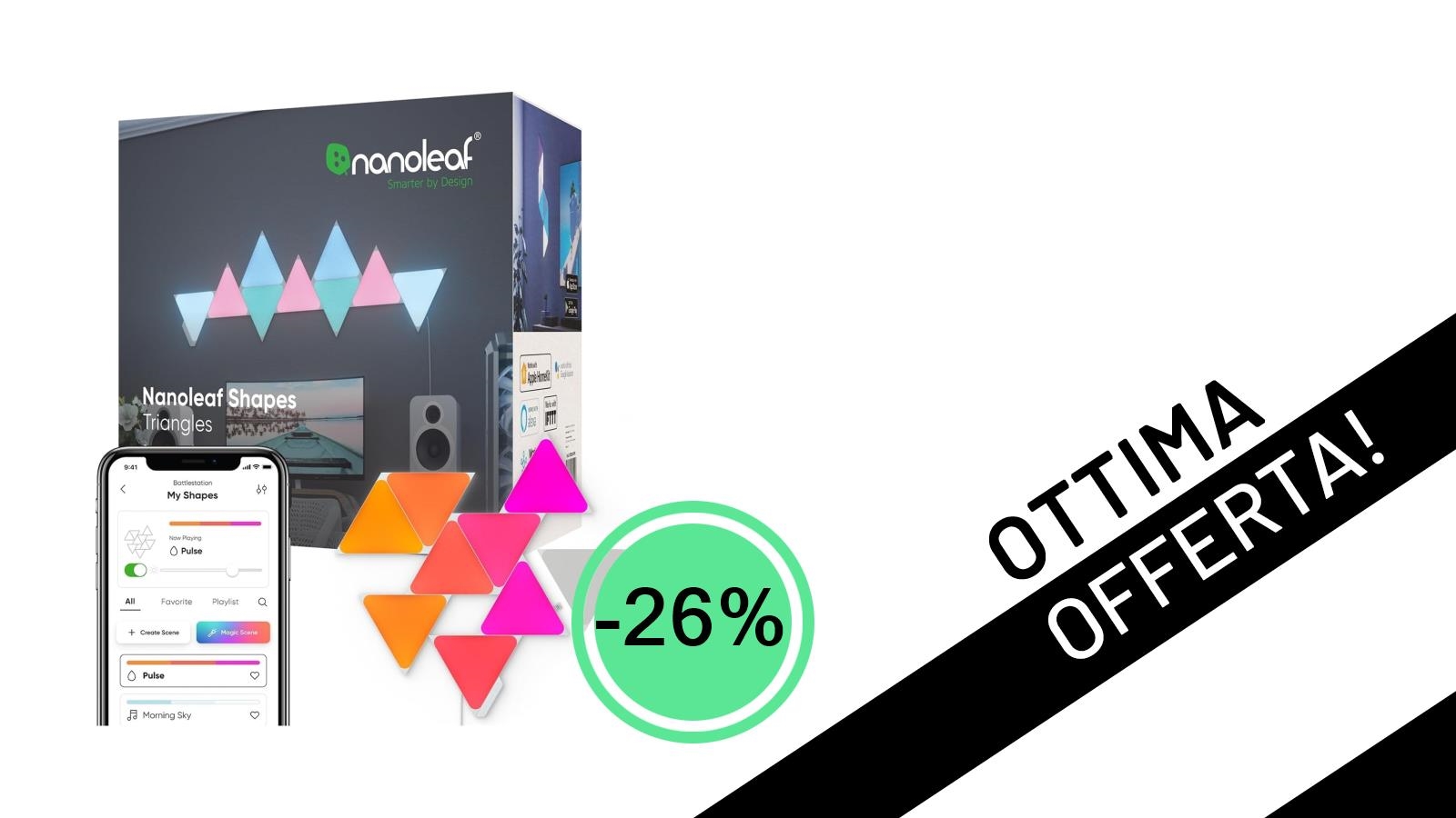 Offerta Lampo: Nanoleaf Shapes Triangle Starter Kit a soli 95€! Trasforma il Tuo Spazio con uno Sconto del -26%