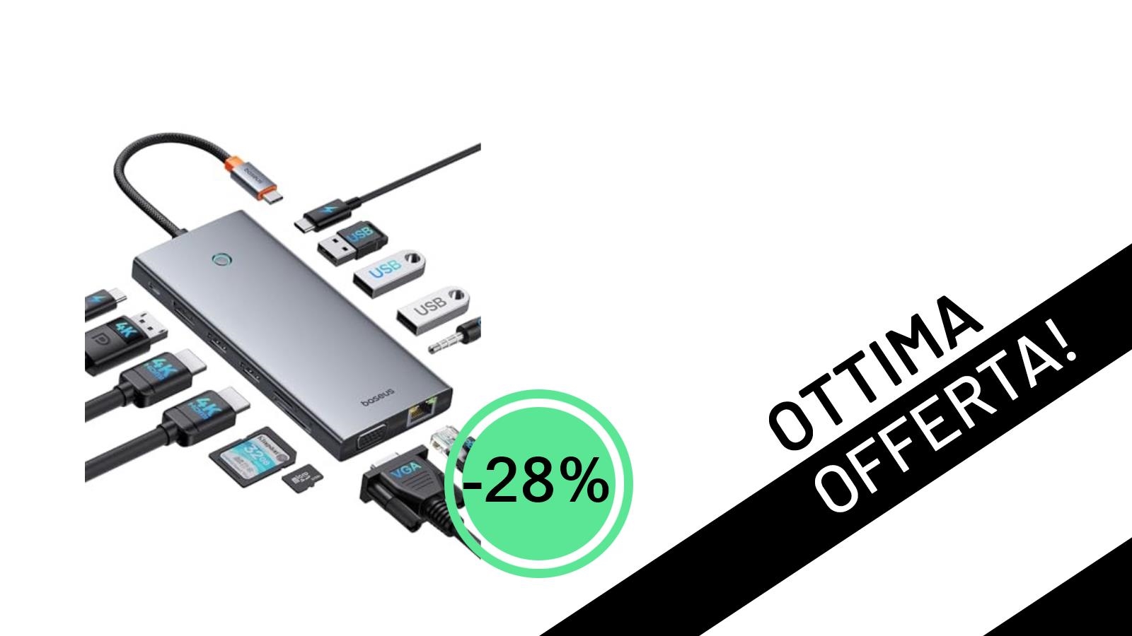 Offerta Lampo: Docking Station Baseus USB-C 13-in-1 per 3 Monitor al minimo storico con il -28% di sconto!