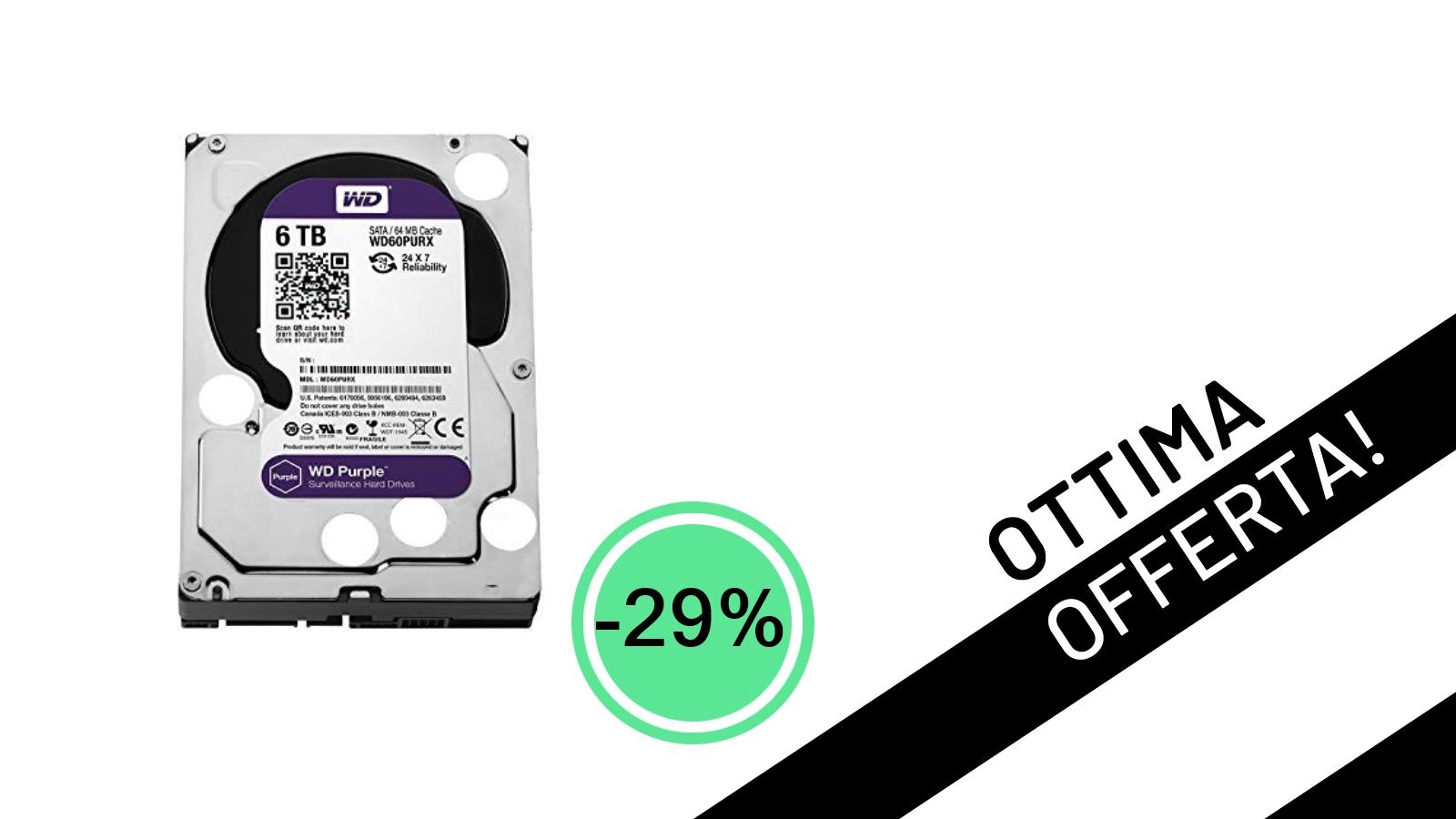 Offerta Lampo: HDD Western Digital Purple da 6 TB al minimo storico con uno sconto del -29%!