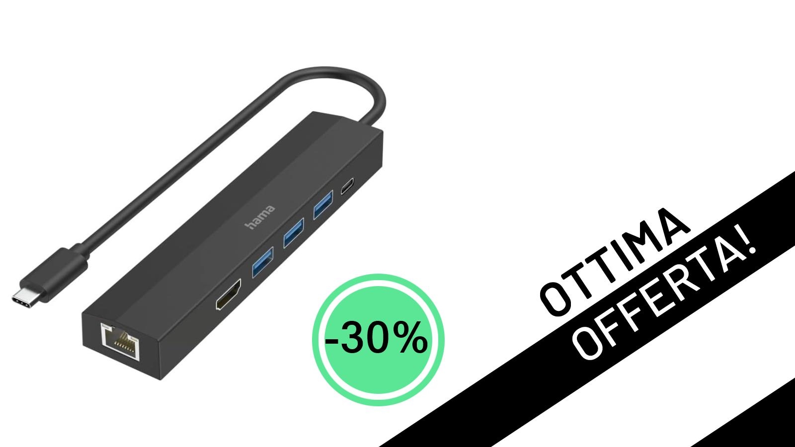 Offerta imperdibile! L'Hub USB-C Hama 6-in-1 che rivoluziona la tua postazione è scontato del 30%