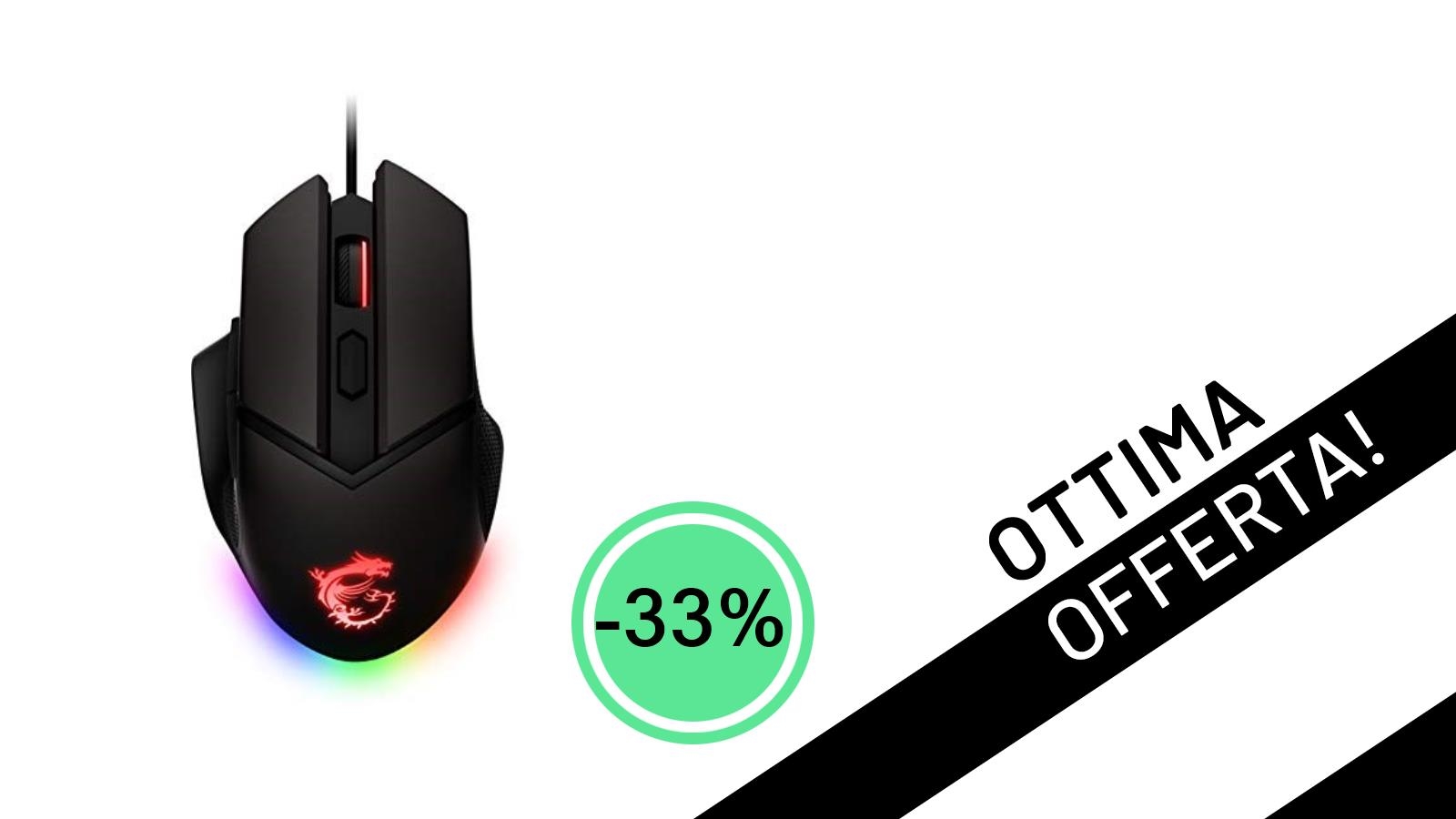 Un'occasione imperdibile per i gamer: il mouse MSI Clutch GM20 Elite in offerta al -33%!