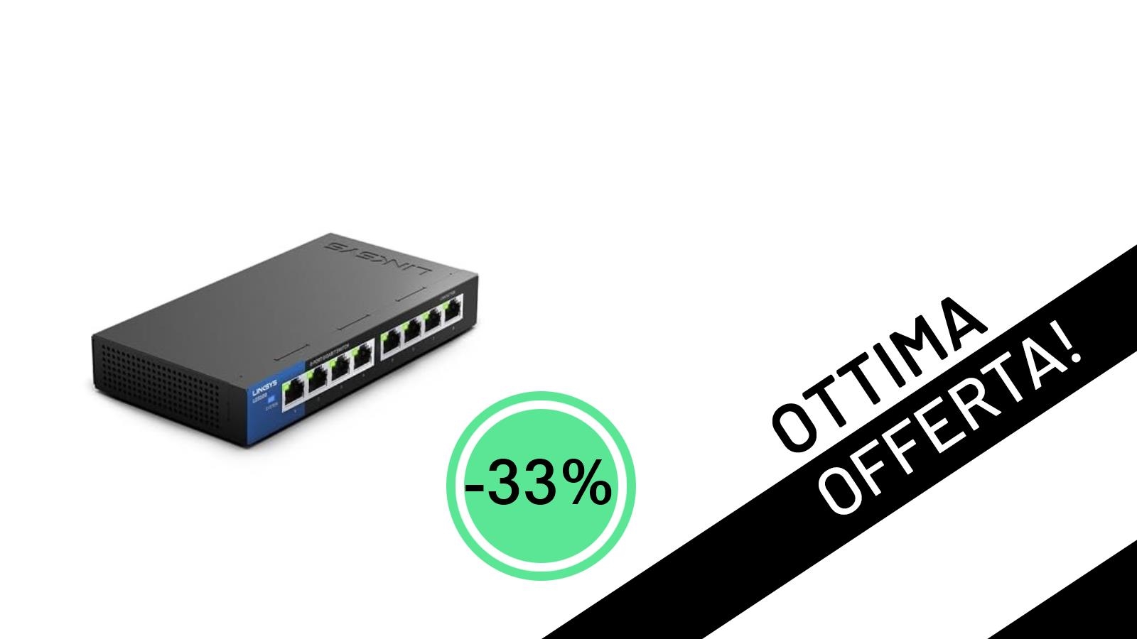 Linksys LGS108-EU: L'hub Ethernet Gigabit a 8 porte è tuo con il 33% di sconto a soli 38,99€!