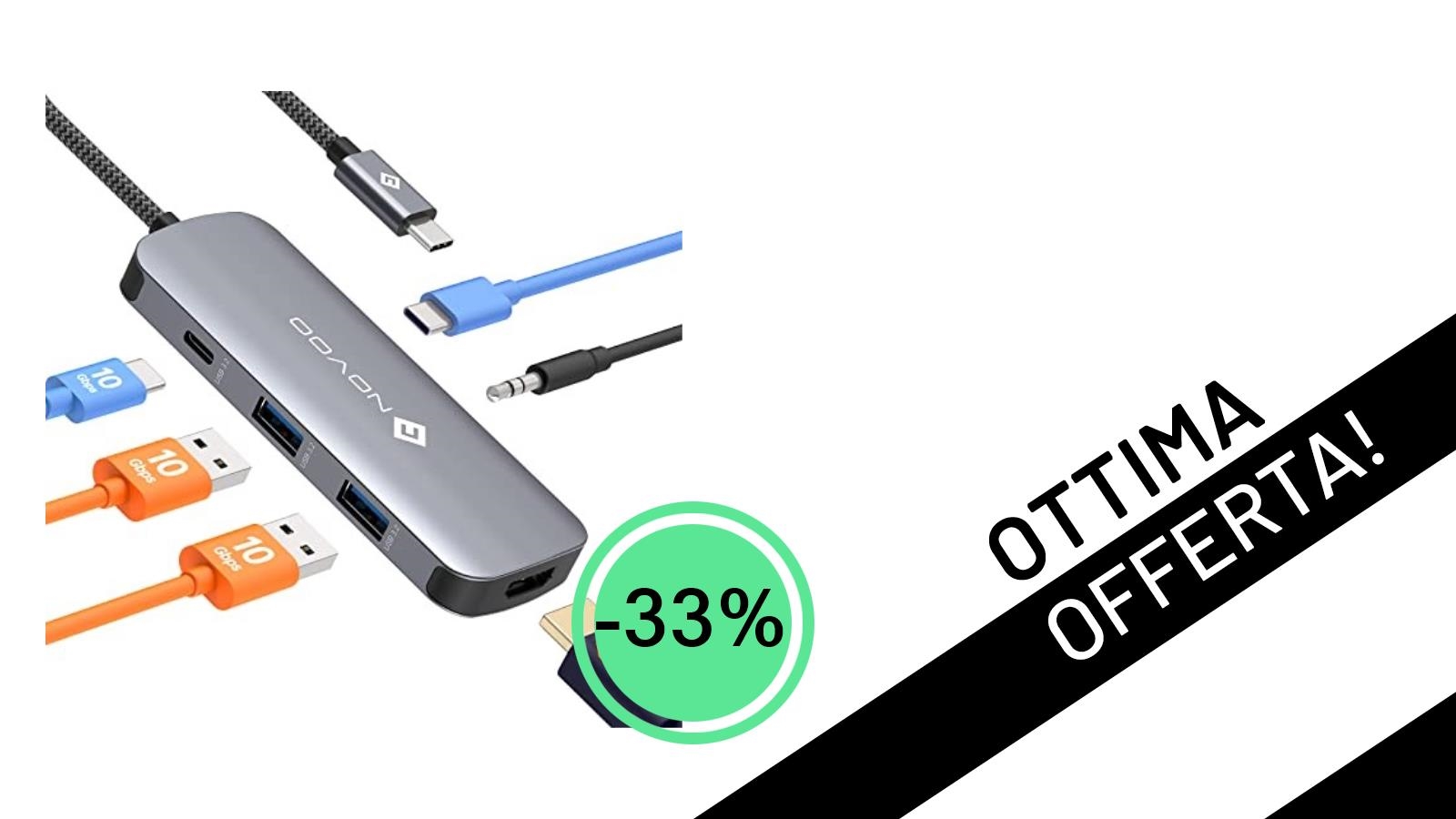 NOVOO Hub USB-C 6-in-1: Espandi le tue connessioni con uno sconto del 33% a soli 23,10€!