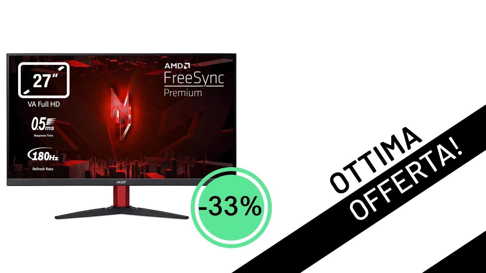 L'Acer Nitro KG272S3bmiipfx, il Monitor Gaming da 27" a 180 Hz, crolla a soli 119,90€ con uno sconto del 33%!