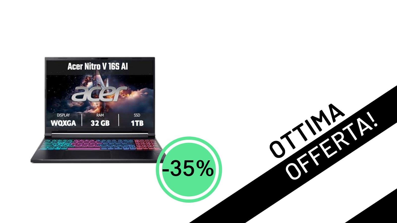Acer Nitro V 16S AI PC: Potenza Gaming e Intelligenza Artificiale con uno Sconto del 35% Imperdibile!