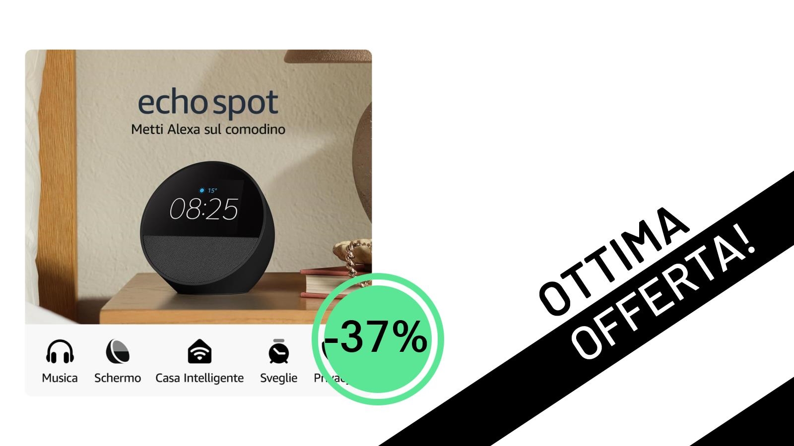 Amazon Echo Spot (2024) al minimo storico: sveglia intelligente e audio premium a soli 59,99€!