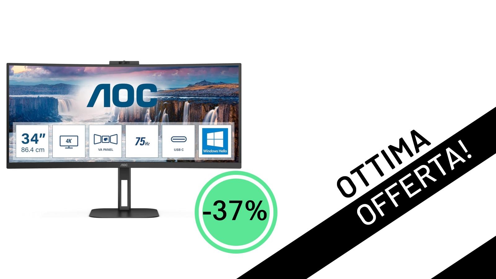 Monitor AOC CU34V5CW/BK: L'UW-QHD Curvo da 34 Pollici a un Prezzo Mai Visto!