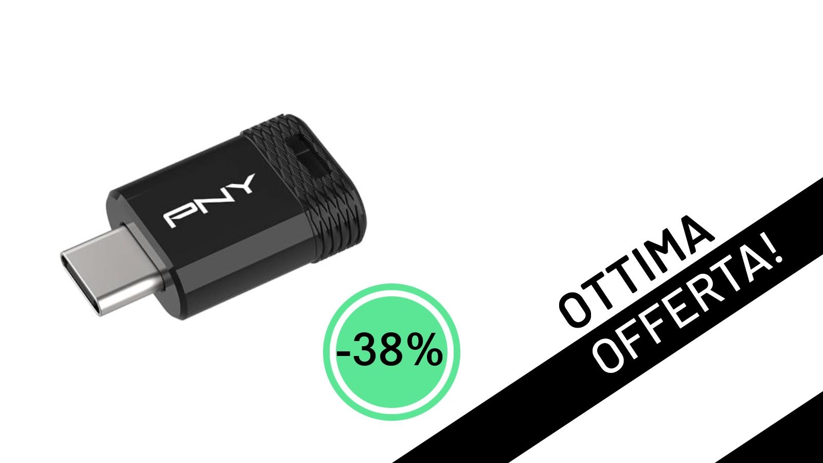 PNY Unità Flash 64GB Elite-X Fit Type-C: Velocità Fulminea e Design Mini a soli 12,49€ con il -38%!
