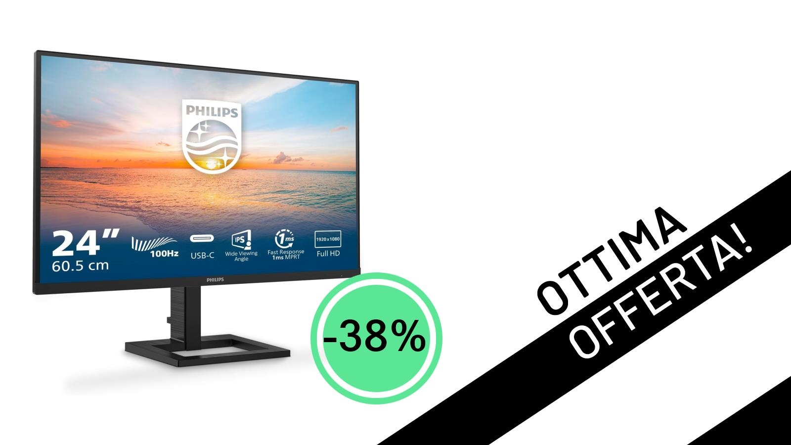 Monitor Philips 24E1N1300AM: L'Affare del Giorno a soli 99€ con il -38% di Sconto!