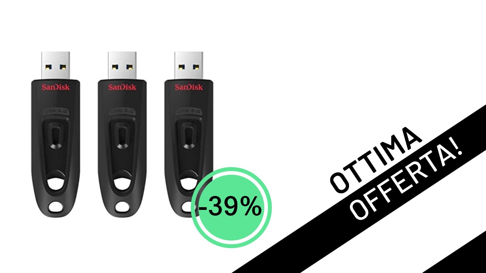 Offerta Imperdibile: SanDisk Ultra Chiavetta USB 3.0 da 32 GB (3 Pezzi) a soli 17,08€ con il -39%!