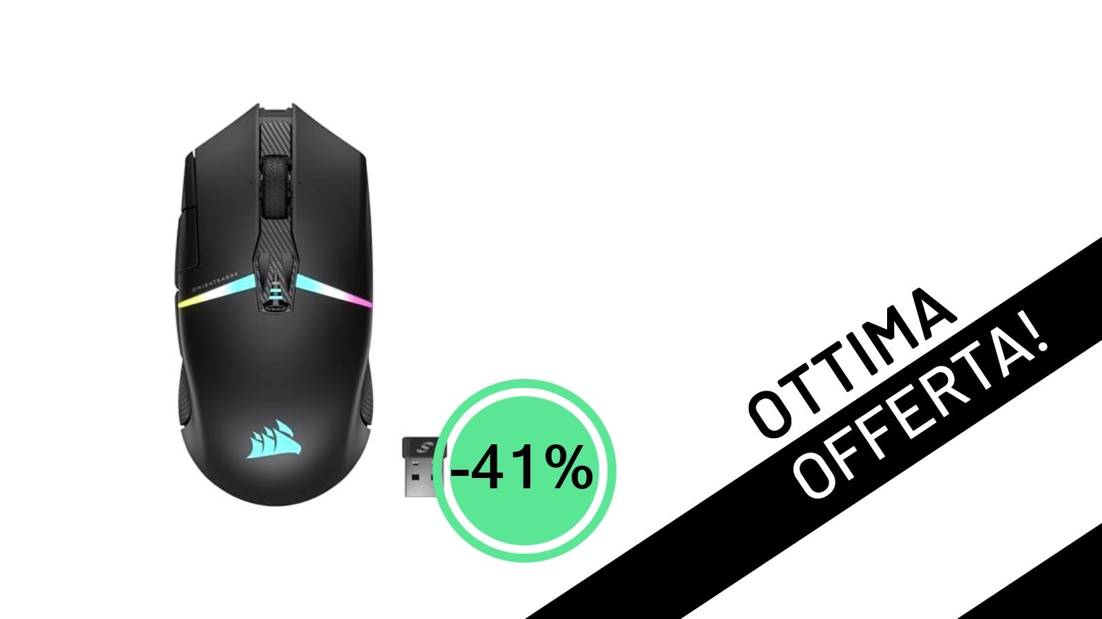 Offerta Lampo: il mouse Corsair NIGHTSABRE RGB WIRELESS per FPS/MOBA con uno sconto del -41%!