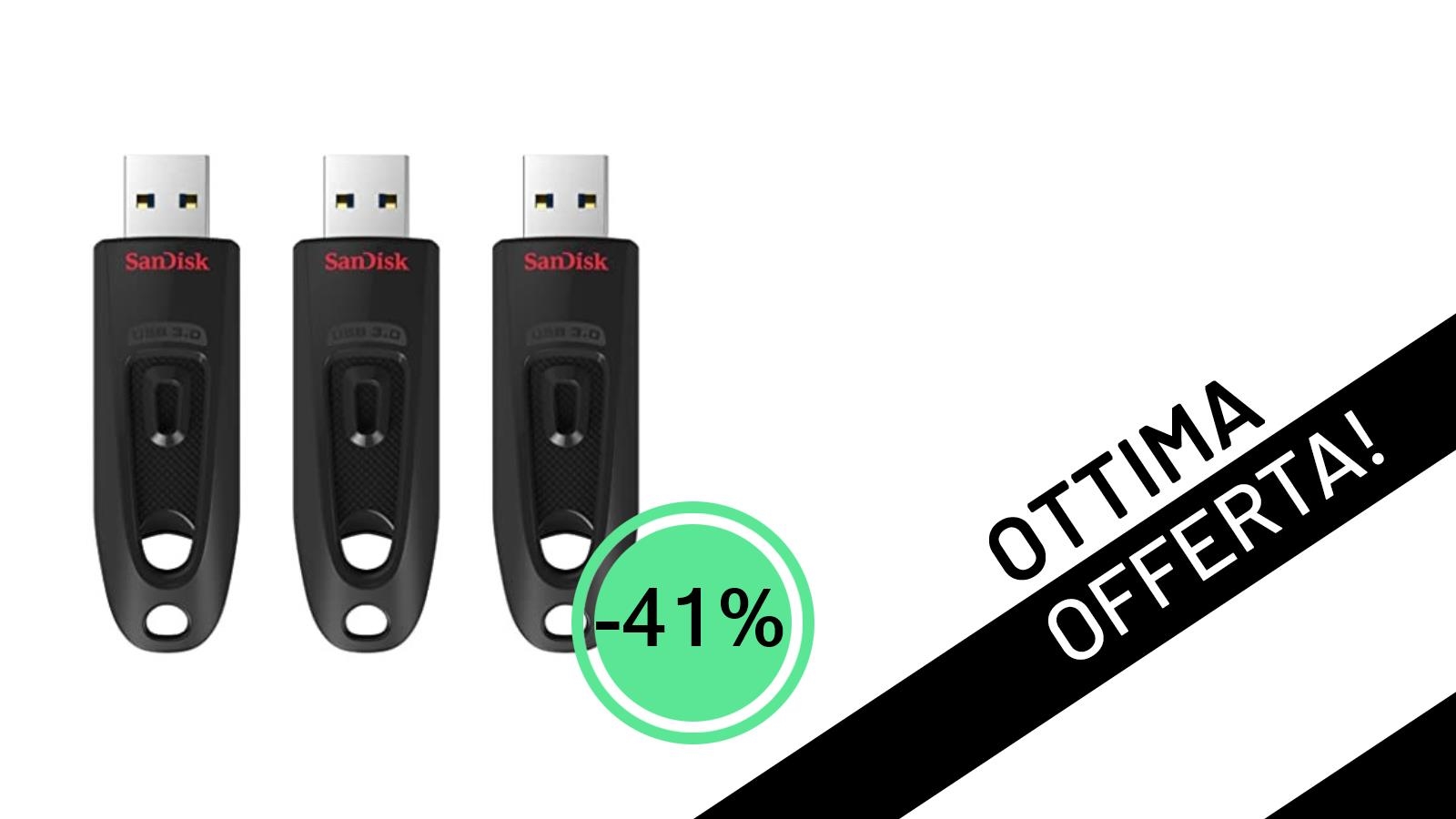 Offerta Lampo: Il pack da 3 chiavette USB SanDisk Ultra da 64GB al -41% è irrinunciabile!