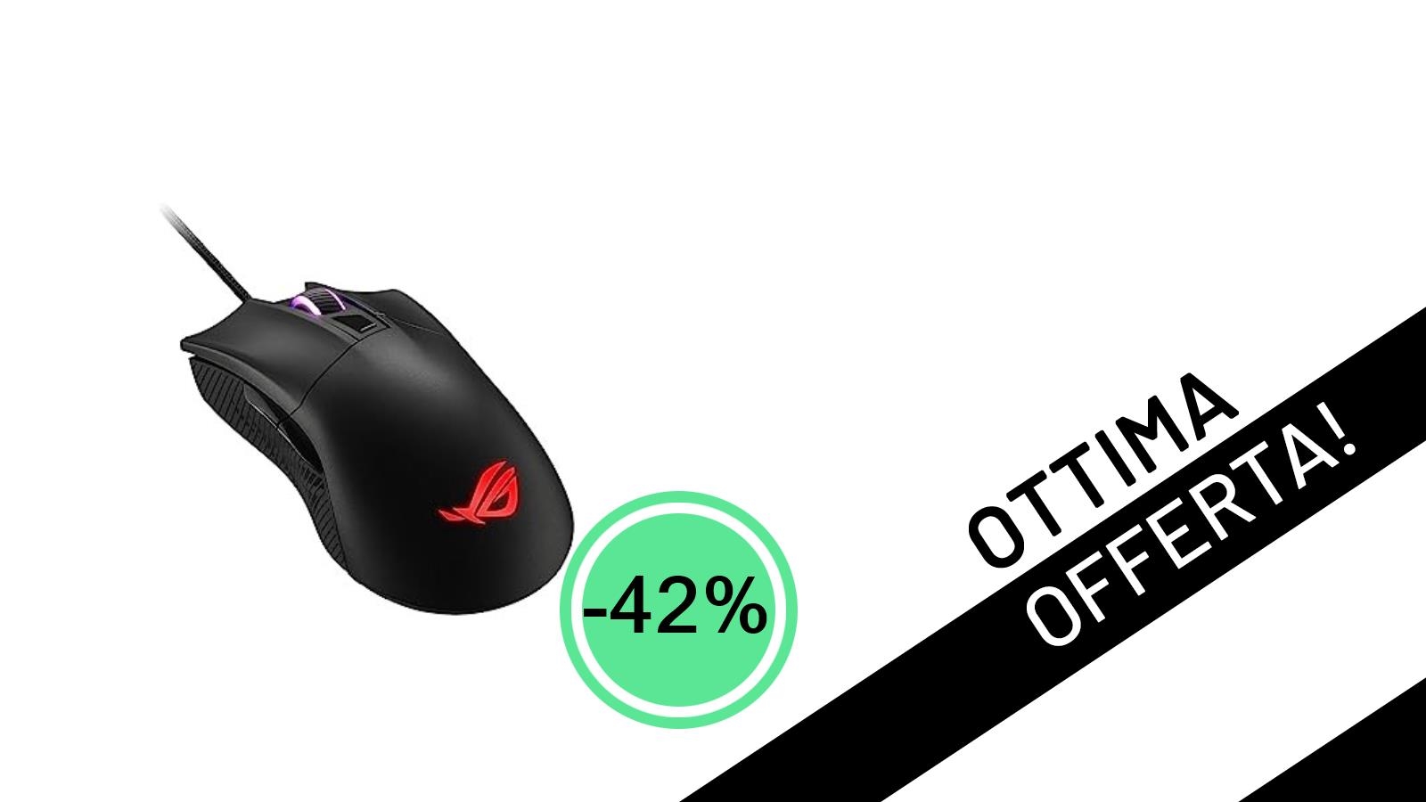 Offerta da non credere: Il mouse gaming ASUS ROG Gladius II Core è tuo con uno sconto del -42%!