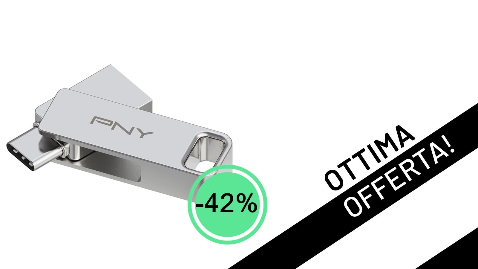 Offerta Shock: La PNY Duo Link 64GB Pendrive a soli 11,13€ con uno sconto del 42%!