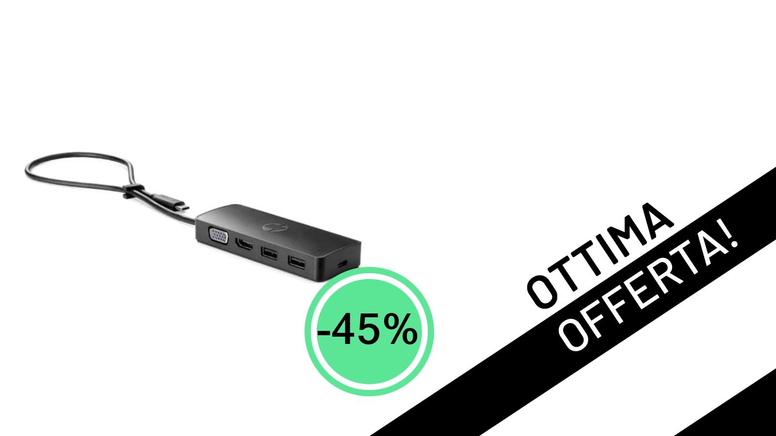 Incredibile Sconto del -45% sull'HP USB-C Travel Hub G2: La Tua Docking Station a Soli 44,07€!