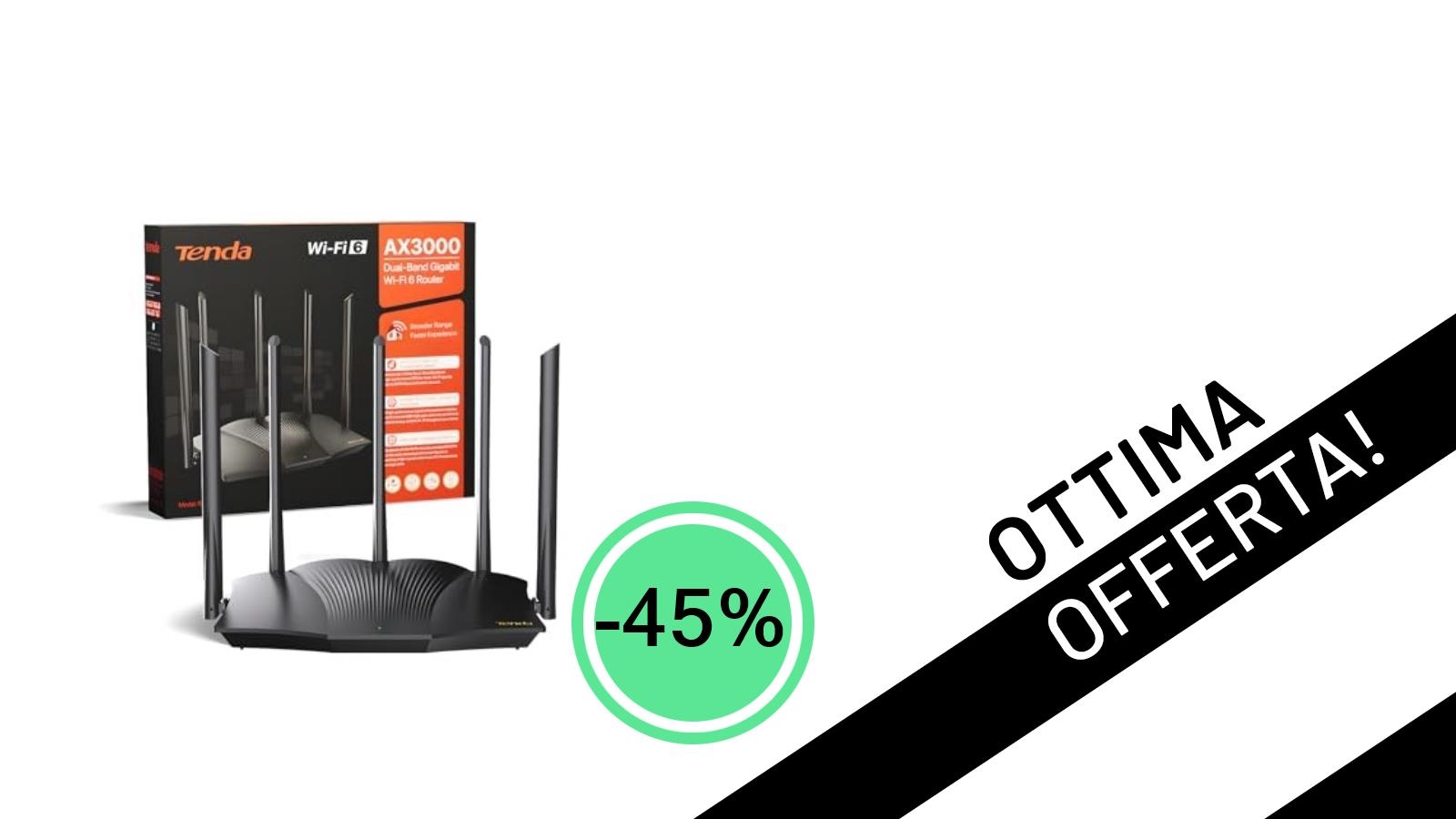 <strong>Tenda RX12 Pro Router WiFi 6 AX3000:</strong> l'offerta imperdibile con il <strong>-45% di sconto</strong> a soli <strong>34,99€</strong>!